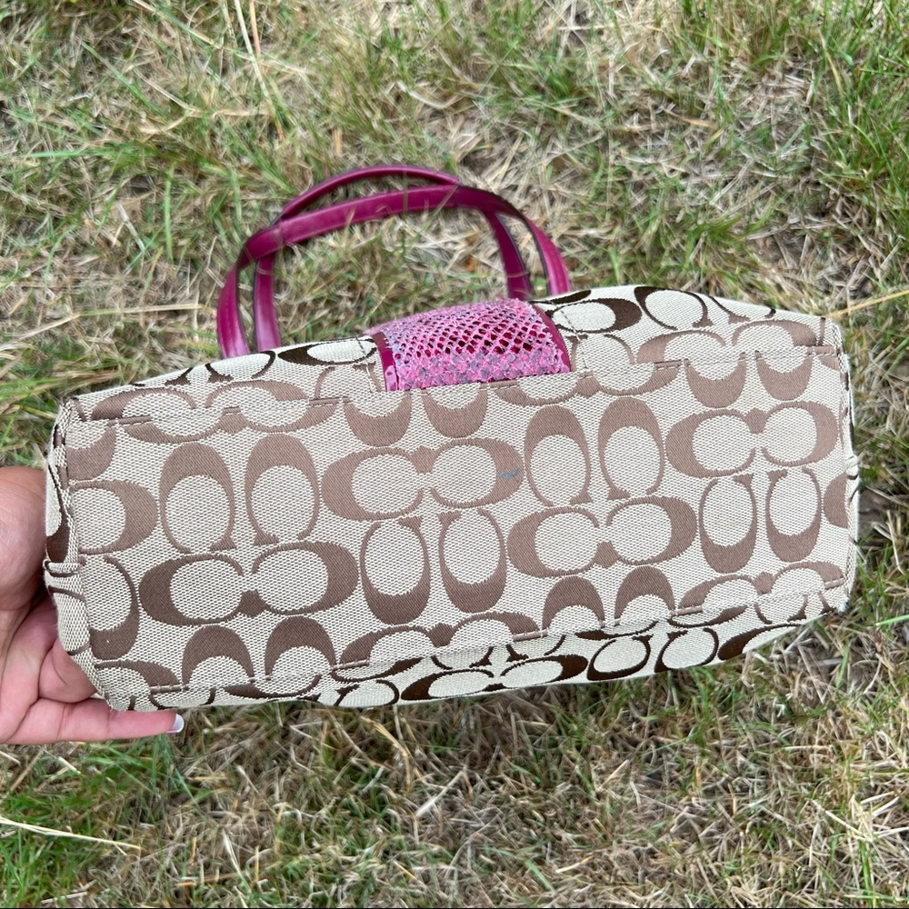 Coach Python Stripe Khaki & Raspberry Purse F25706 - image 5